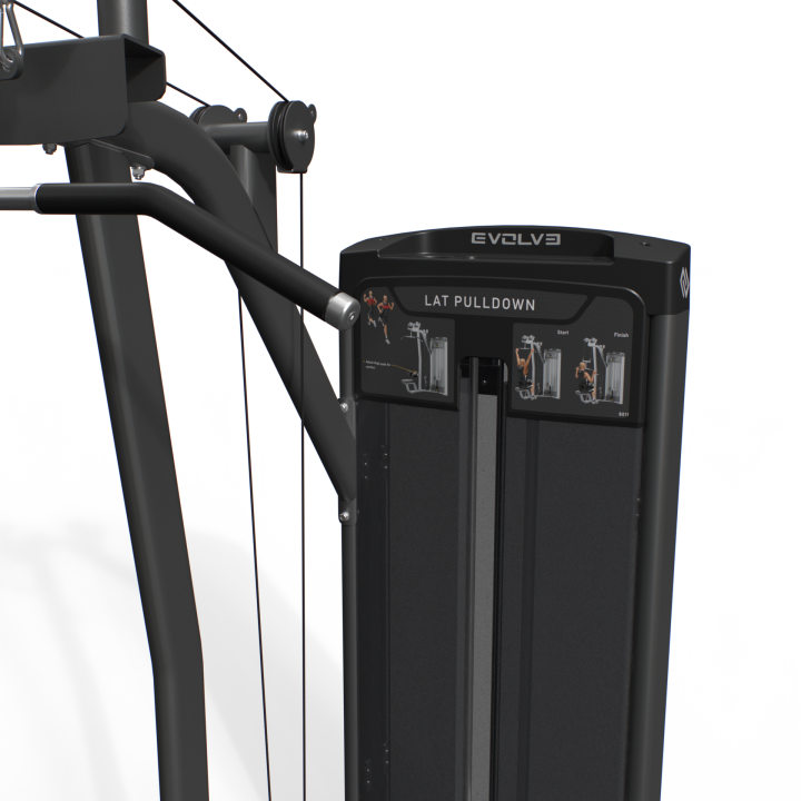 Evolve Ultra serijos selektorizuotas vertikalios traukos (Lat Pulldown) treniruoklis
