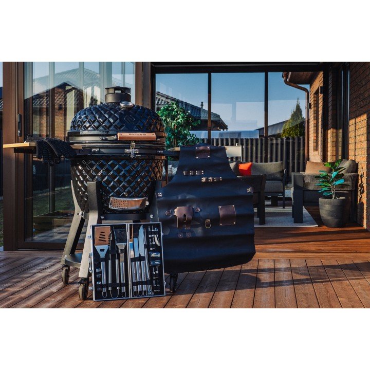 Evolve Kamado Ultra Series The Beauty + Bambukiniai Šoniniai Staliukai + Premium Vėžimėlis + Šefo Combo (EV-KG-UL-GL-CC-BT)