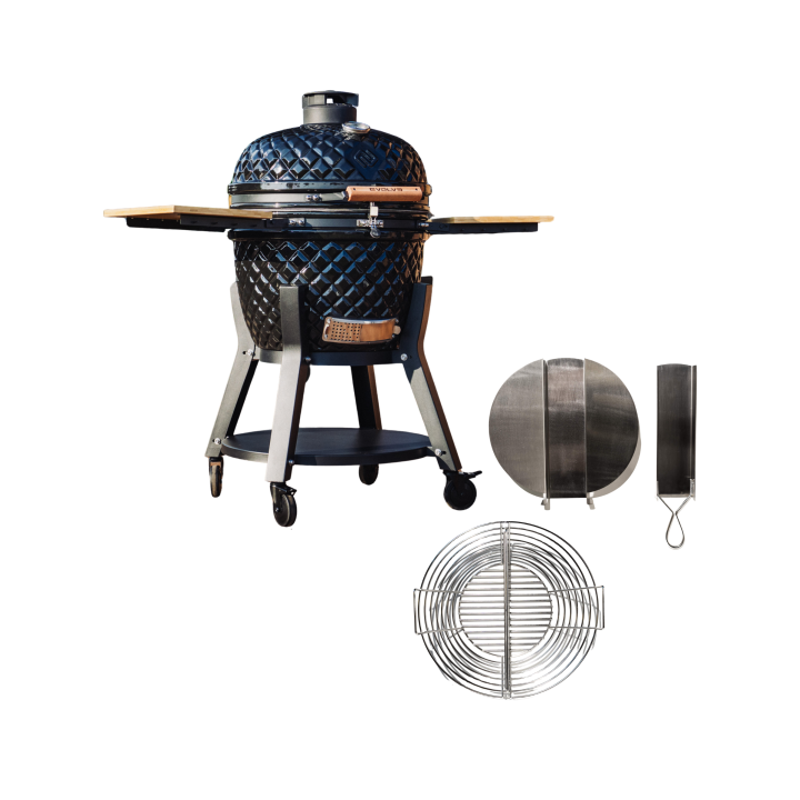 Evolve Kamado Ultra Series The Beauty + Bambukiniai Šoniniai Staliukai + Premium Vežimėlis + Šefo Combo (EV-KG-UL-GL-EC-BT)