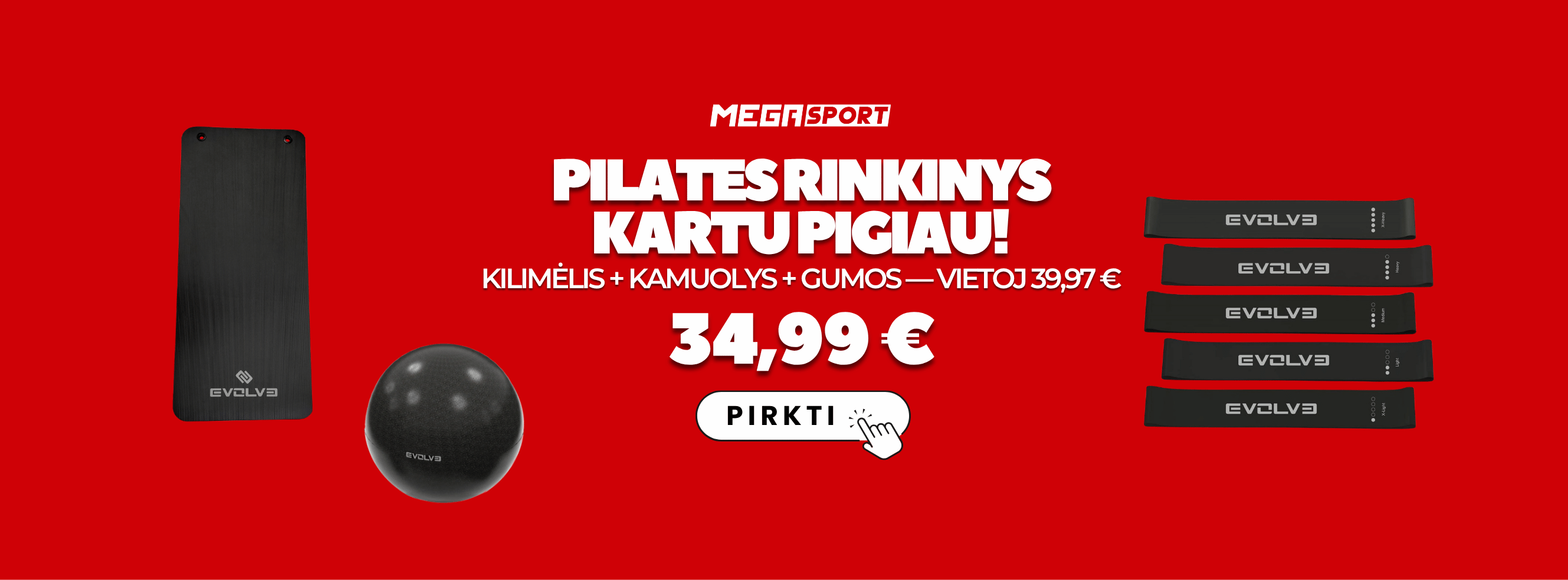 Pilates rinkinys Evolve Pilates rinkinys 3 in 1 - kilimelis, kamuolys, gumos